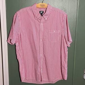 Lands' End Red White Striped Button Down Shirt XXL Traditional Fit Seersucker